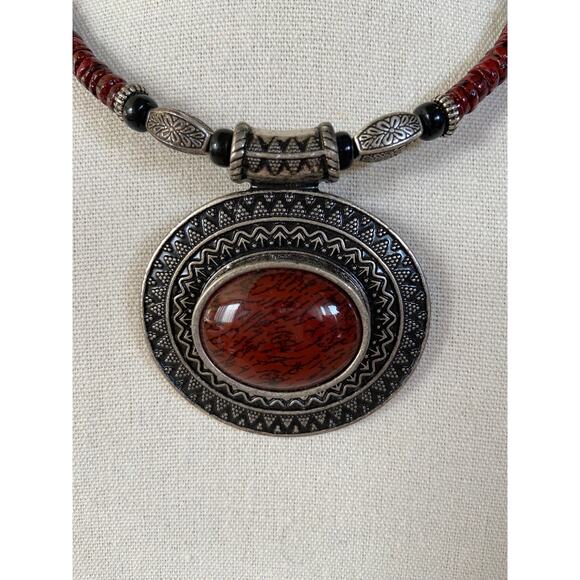 Vintage Premier Designs Red Spice Boho Antiqued Silver Costume Collar Necklace - Picture 2 of 4